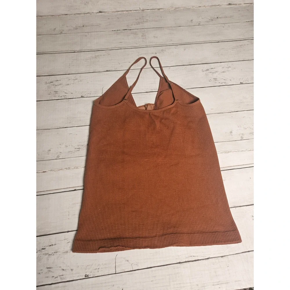 Free People Intimately Come Around Tank Top Rust Brown Ribbed Mesh V-Neck M/L - Picture 5 of 10